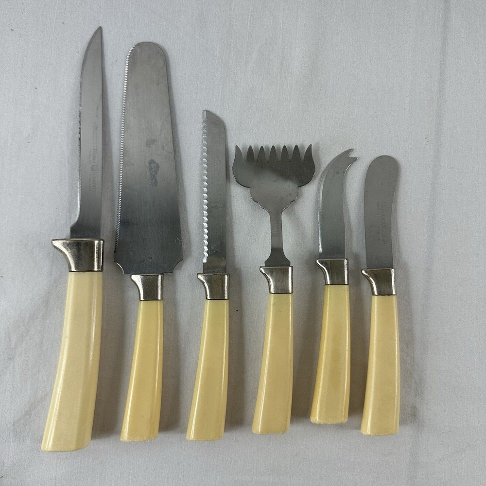Lot (6) Regent Sheffield Stainless England Carving Set‎ Knives Serving Bakelite